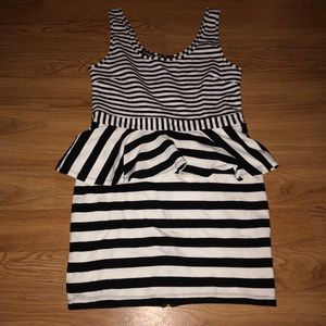 Bebe Black and White Striped Peplum Dress